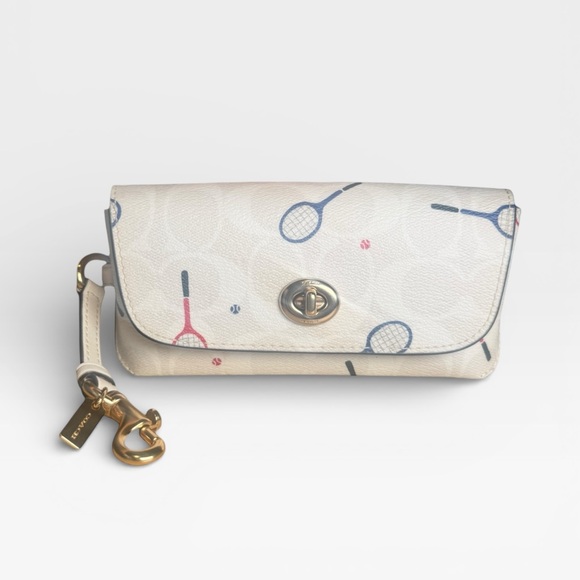 Coach Handbags - Coach Tennis Racket Print Sunglasses Case Cream Leather Turnlock
